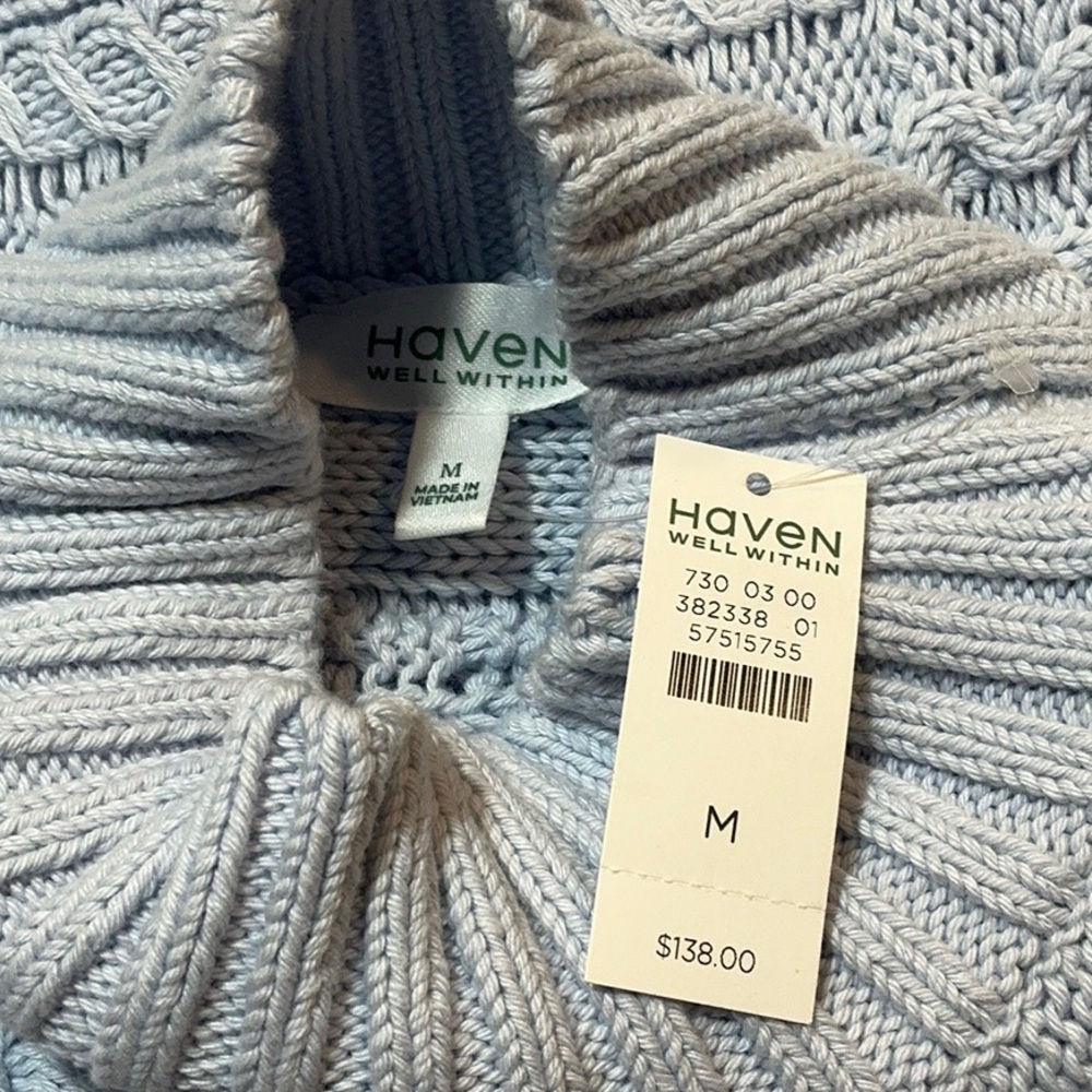 NWT Haven Well Within Organic Cotton Cable Knit Funnel Neck Sweater Sz M - Picture 7 of 8